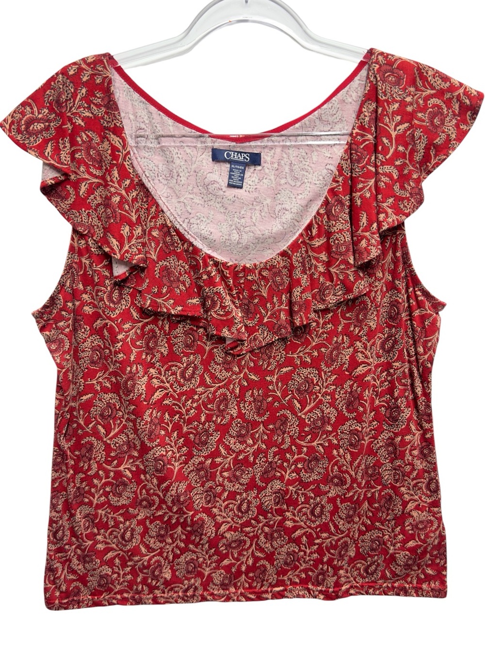 Pure Cotton Modal Knit Ruffle Flutter Toile Floral Bouquet Vines Blouse Tank Top